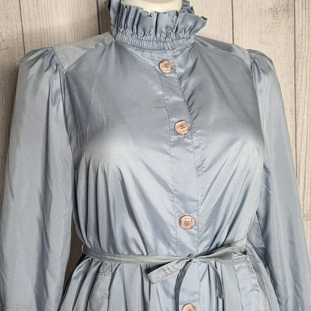Vintage Prairie Trench Coat High Neck Belted Edwardian Style, size L / XL